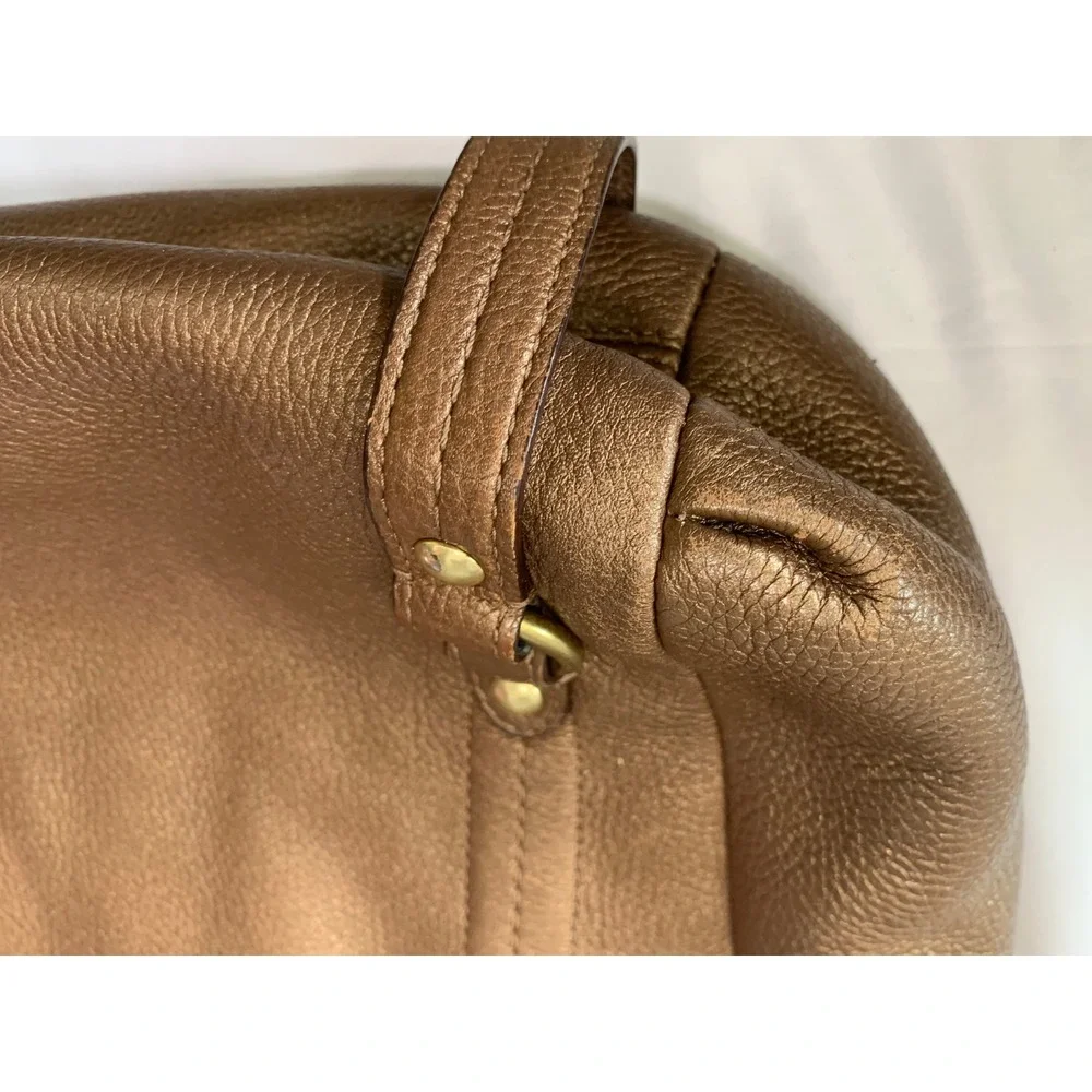Coach Metallic Bronze Pebbled Leather Hobo Shoulder Bag Lilac Liner Brass HW#899